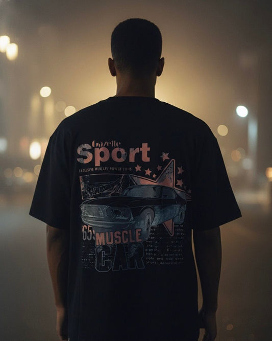 Vintage Muscle Car Graphic Oversized T-Shirt – Black Streetwear Tee